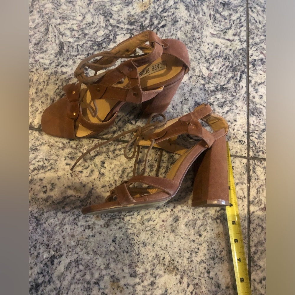 Caramel colour block heel lace up sandals. Size. 7.5